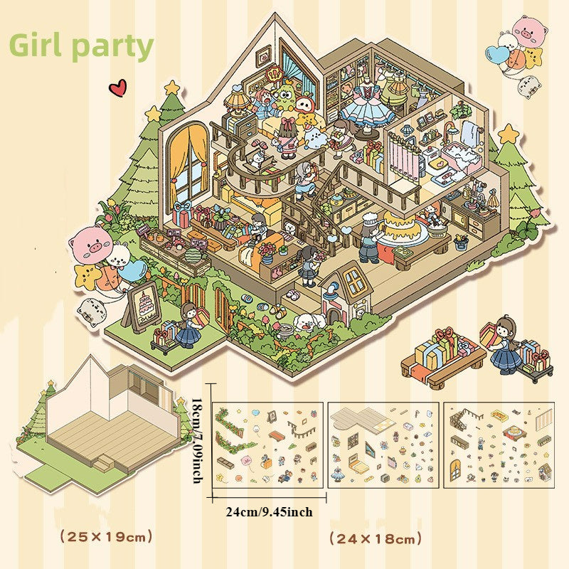 Large size 3 Floors Villa House Scenery DIY Stickers Set