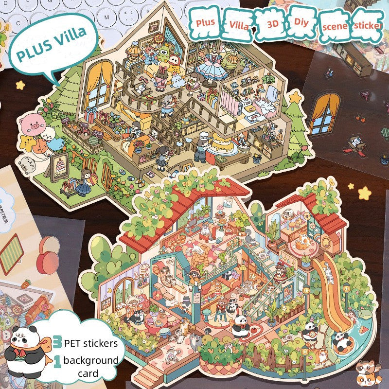 Large size 3 Floors Villa House Scenery DIY Stickers Set