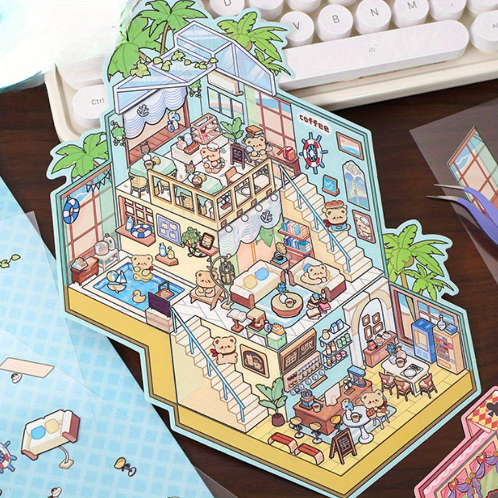 Extra-Large Size 3D Miniature Scene Stickers - Capybara & Cream Bear & Rabbit & Panda