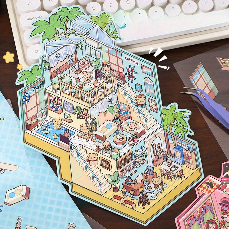 Extra-Large Size 3D Miniature Scene Stickers - Capybara & Cream Bear & Rabbit & Panda