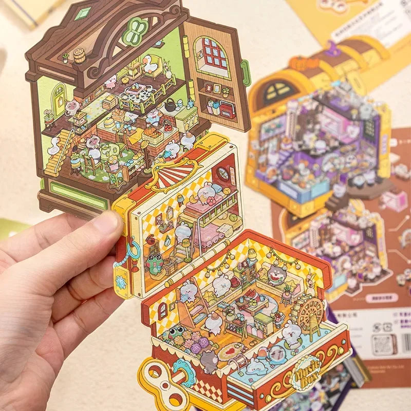 DIY 3D Sticker Cartoon Miniature World Pocket Cabin Scene