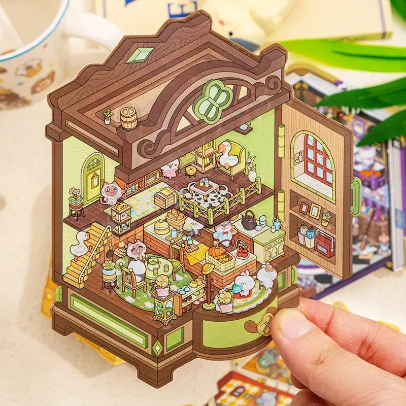 DIY 3D Sticker Cartoon Miniature World Pocket Cabin Scene