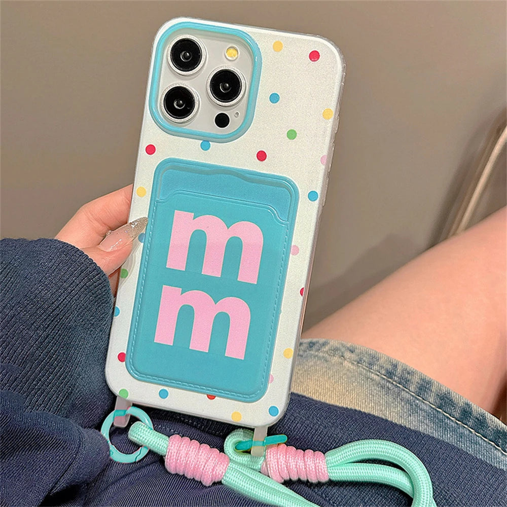 Cute 3D Blue Letter Wallet With Chain Phone Case Lovely Lanyard Card Cover