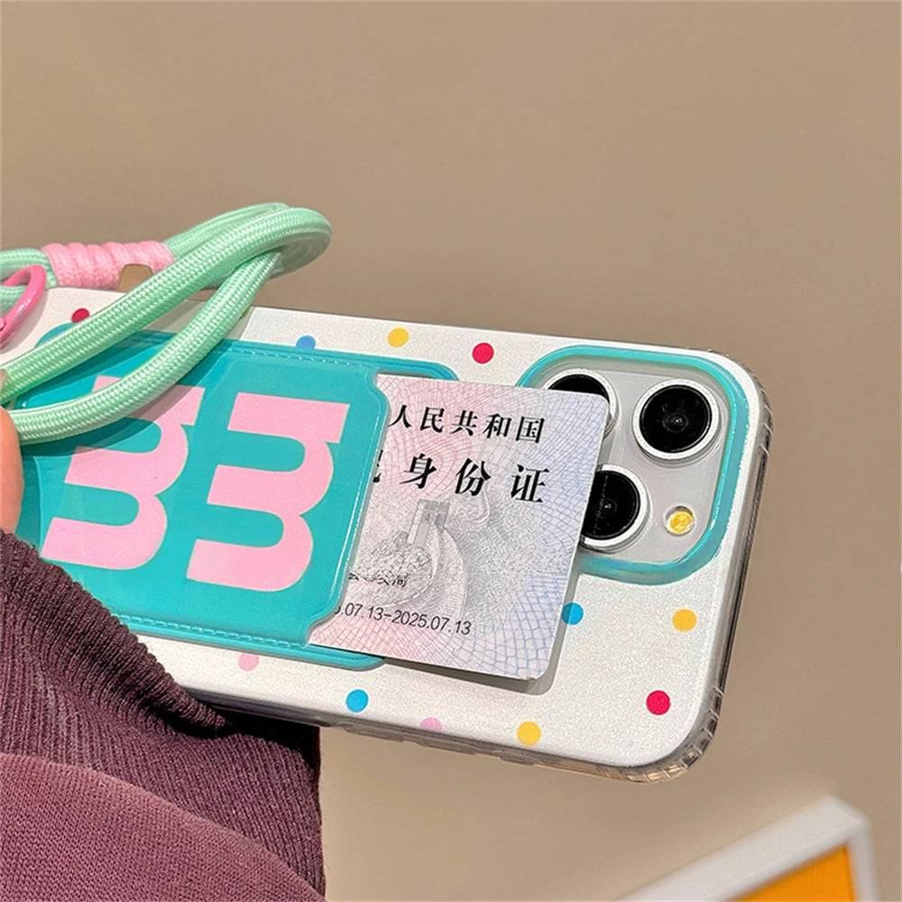 Cute 3D Blue Letter Wallet With Chain Phone Case Lovely Lanyard Card Cover
