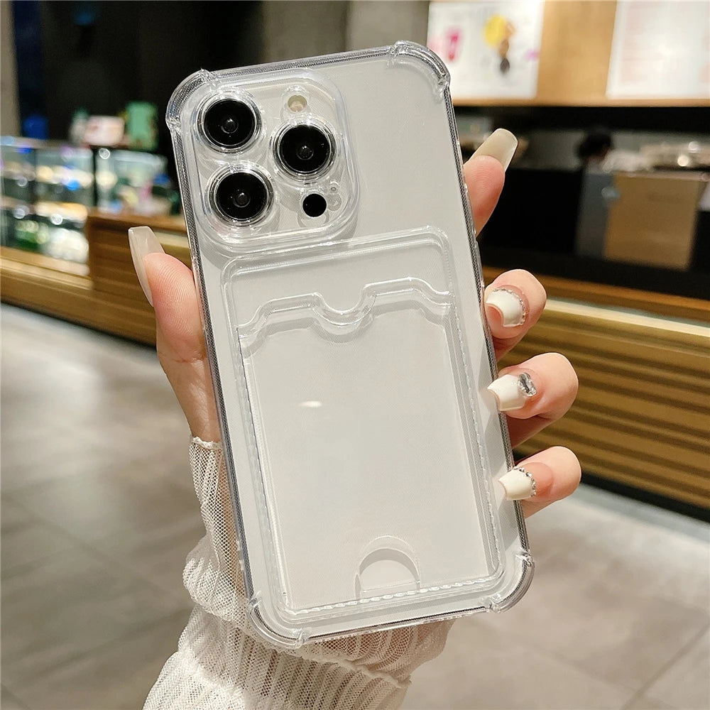 Shockproof Card Holder Transparent Phone Case Clear Silicone Protection Cover