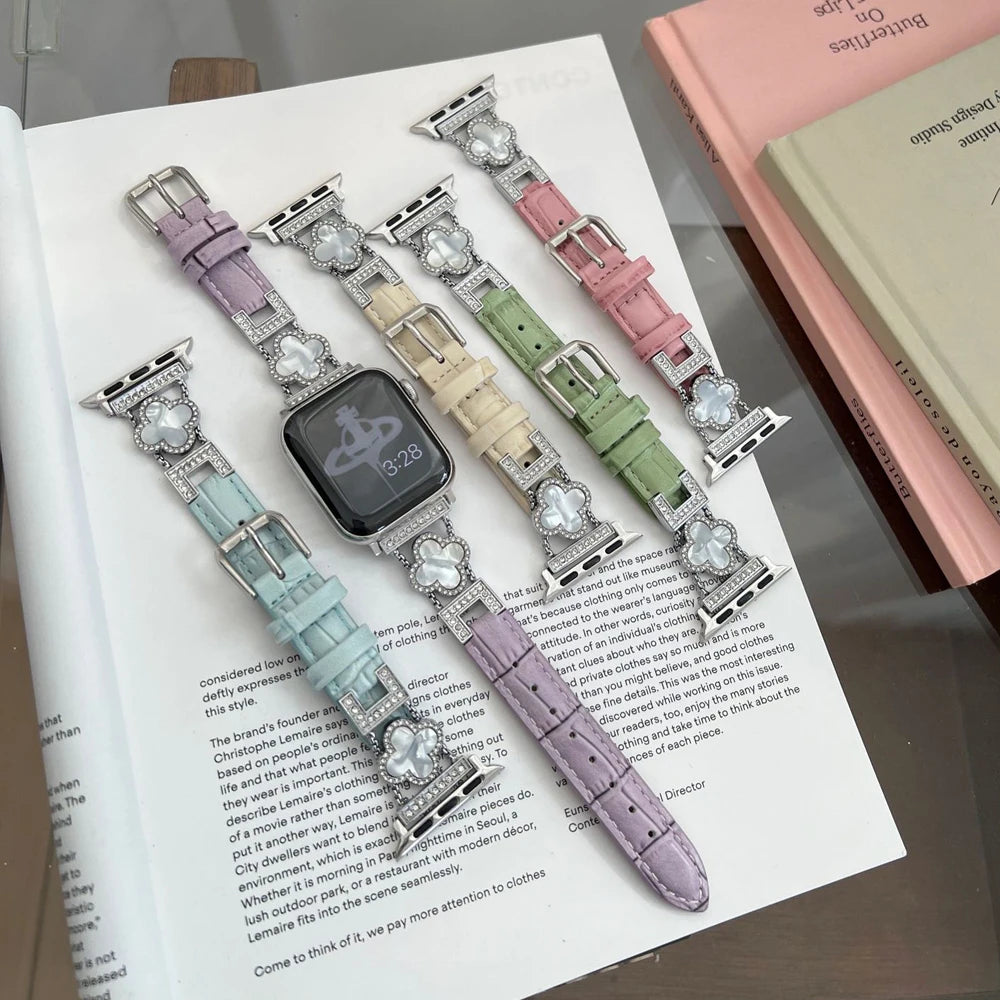 Slim Pink Pattern Leather Band Wrist Strap