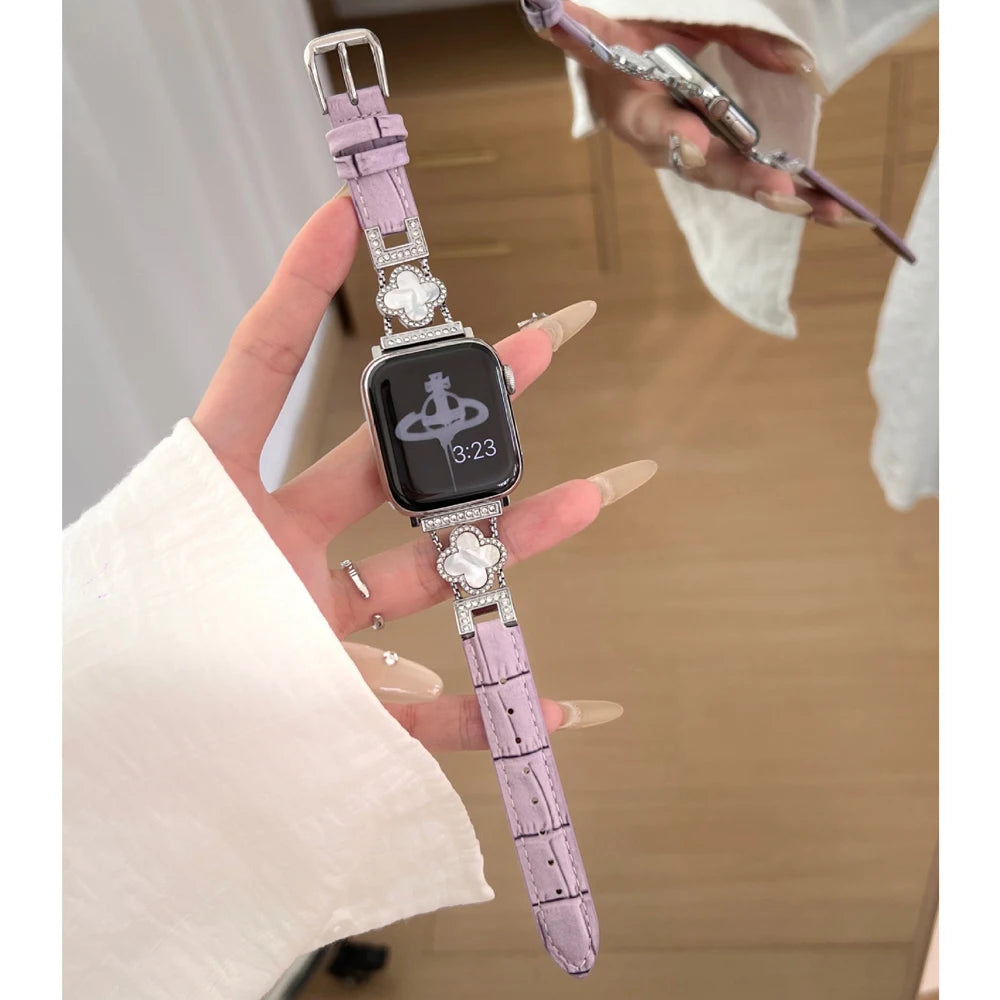 Slim Pink Pattern Leather Band Wrist Strap