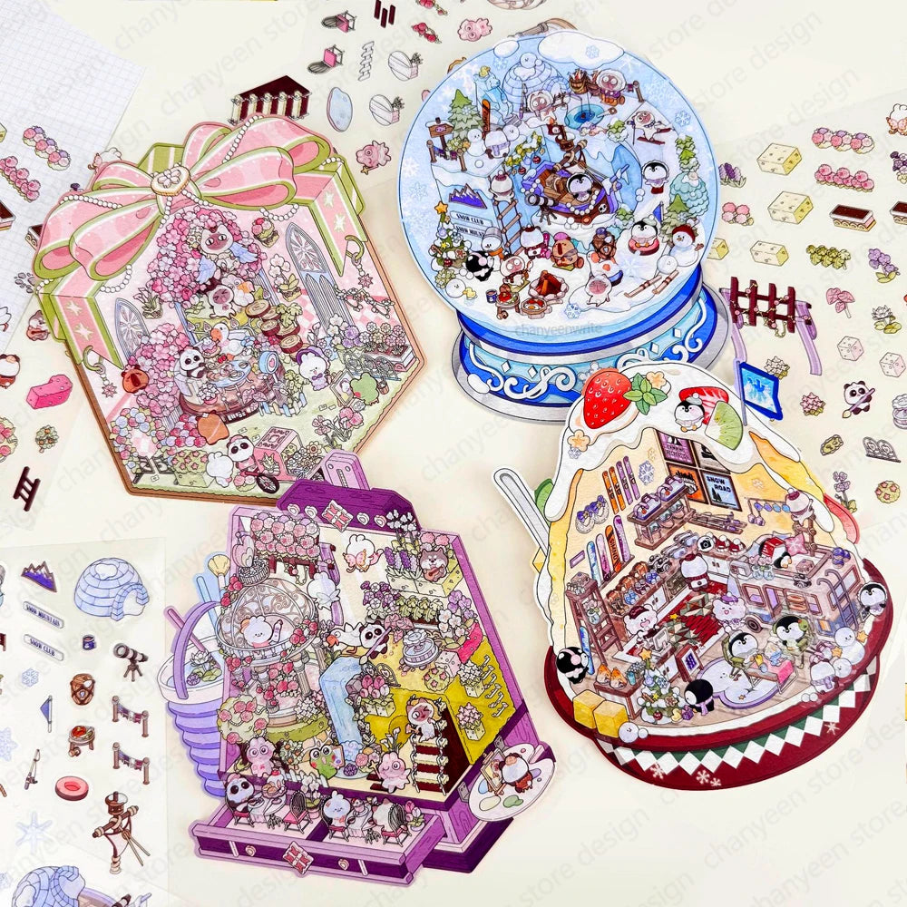 DIY 3D Sticker Landscape Painting Box Shaved Ice House Flower Gift Box Snowflake crystal ball