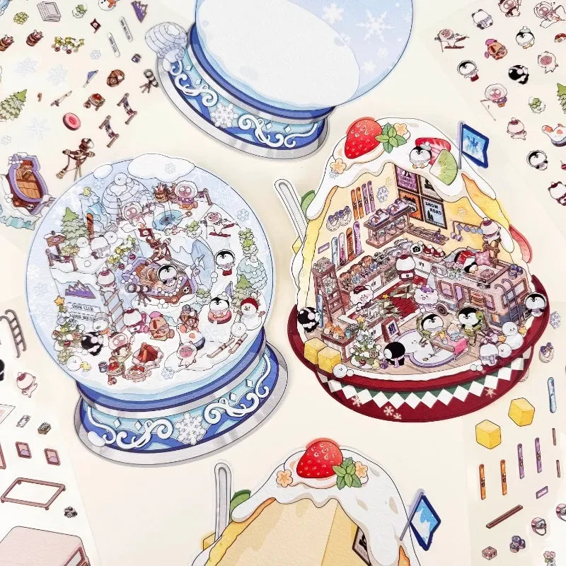 DIY 3D Sticker Landscape Painting Box Shaved Ice House Flower Gift Box Snowflake crystal ball