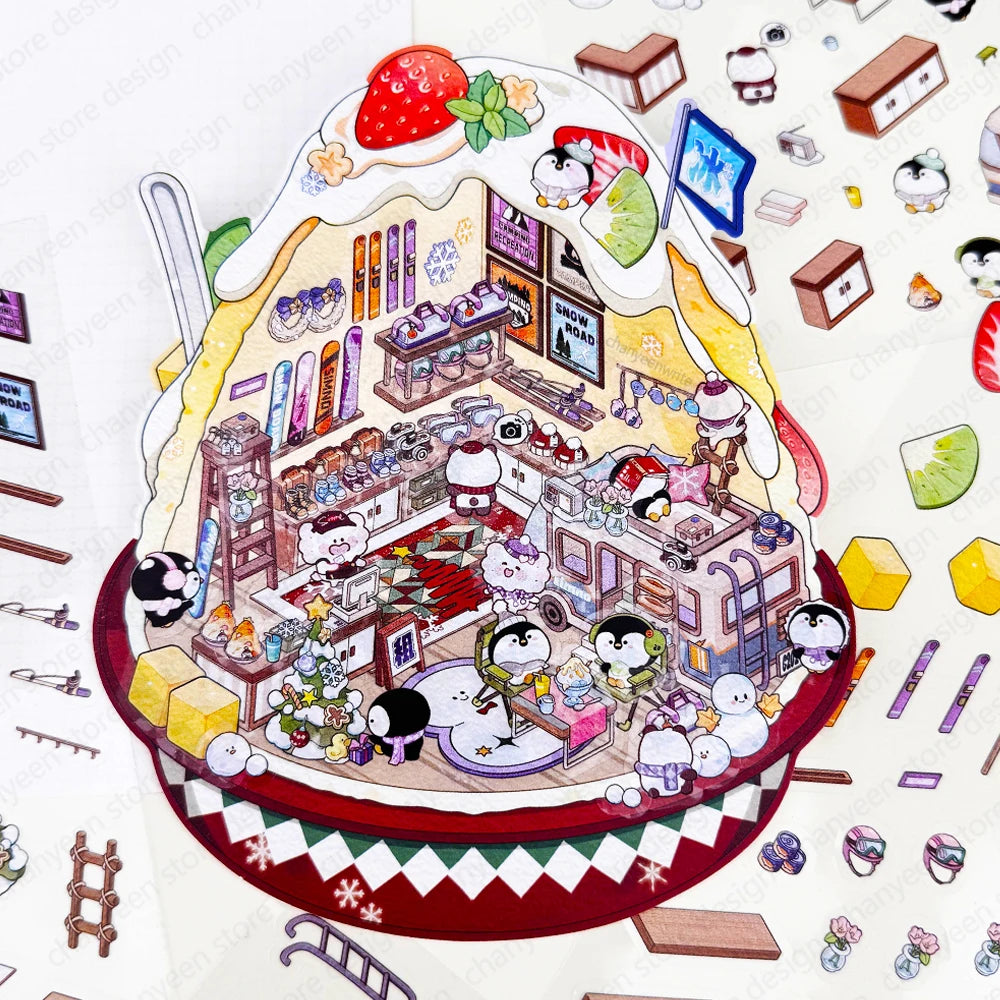 DIY 3D Sticker Landscape Painting Box Shaved Ice House Flower Gift Box Snowflake crystal ball