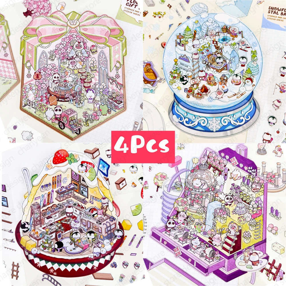 DIY 3D Sticker Landscape Painting Box Shaved Ice House Flower Gift Box Snowflake crystal ball