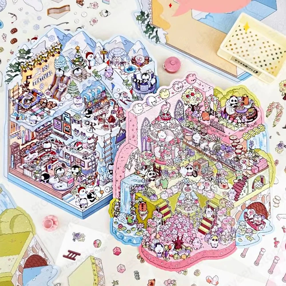 Plus Size 3D Landscape Sticker Funney Cabin Scene DIY Sticker Stacking Pasting Festival Birthday Gift for Kid Child