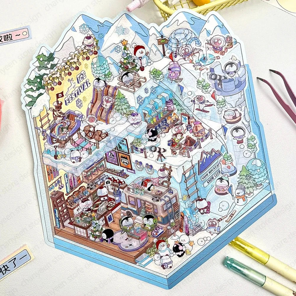 Plus Size 3D Landscape Sticker Funney Cabin Scene DIY Sticker Stacking Pasting Festival Birthday Gift for Kid Child