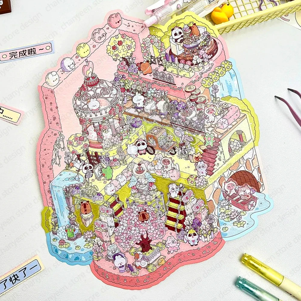 Plus Size 3D Landscape Sticker Funney Cabin Scene DIY Sticker Stacking Pasting Festival Birthday Gift for Kid Child