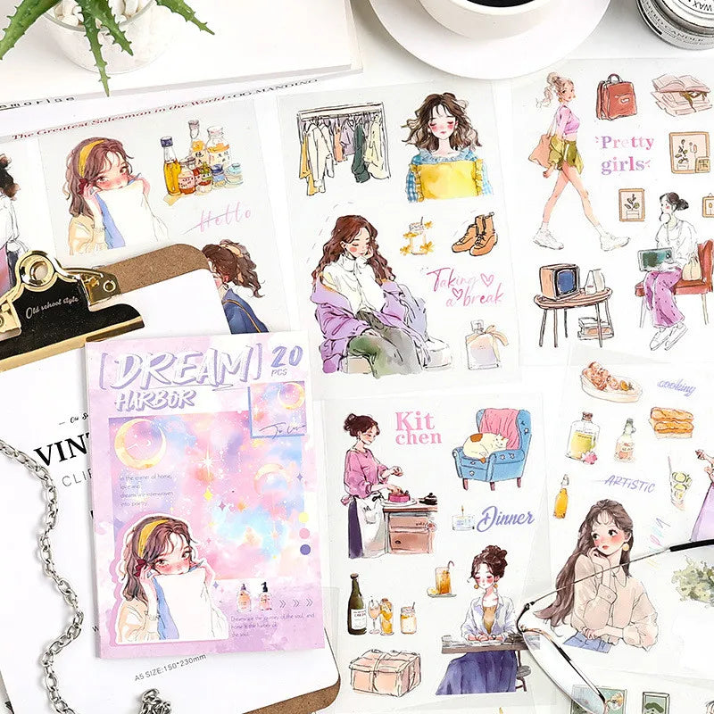 Everyday Girl Sticker Book Set – 4 Aesthetic Themes, 20 Sheets Each
