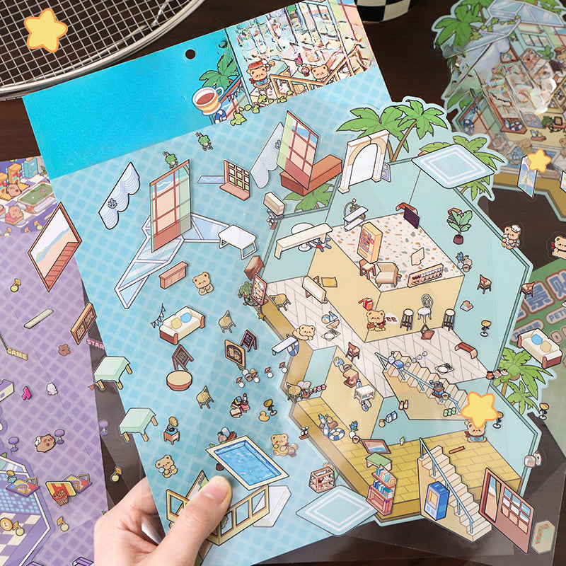 Extra-Large Size 3D Miniature Scene Stickers - Capybara & Cream Bear & Rabbit & Panda
