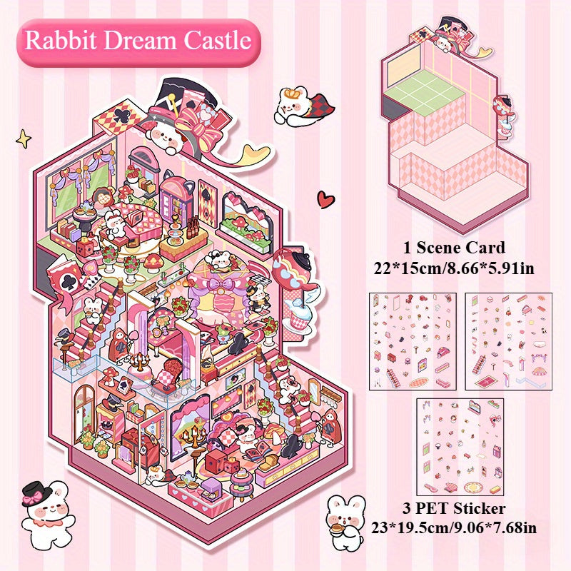 Extra-Large Size 3D Miniature Scene Stickers - Capybara & Cream Bear & Rabbit & Panda