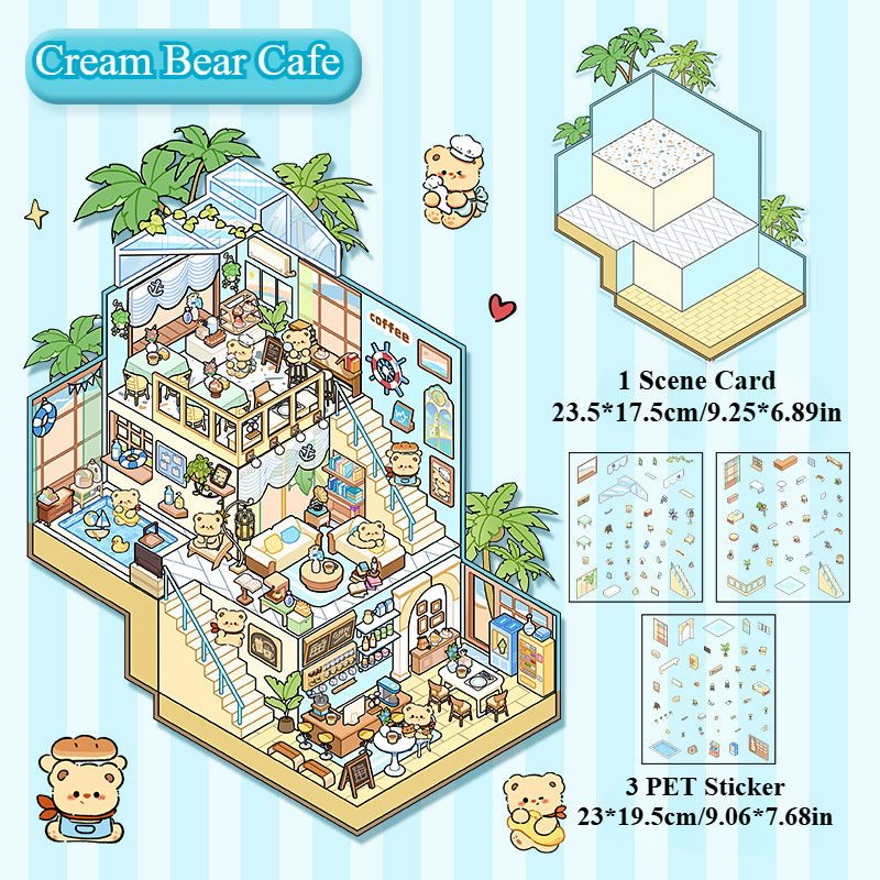 Extra-Large Size 3D Miniature Scene Stickers - Capybara & Cream Bear & Rabbit & Panda