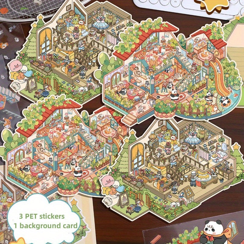Large size 3 Floors Villa House Scenery DIY Stickers Set