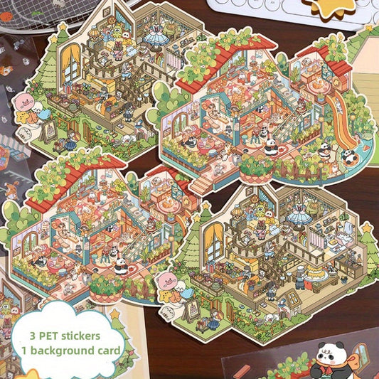 Large size 3 Floors Villa House Scenery DIY Stickers Set