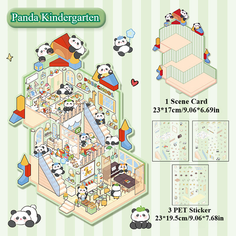 Extra-Large Size 3D Miniature Scene Stickers - Capybara & Cream Bear & Rabbit & Panda