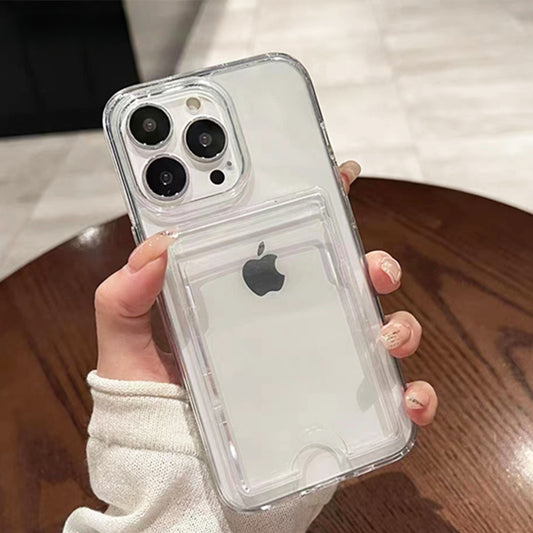 Transparent Hard Acrylic Card Holder Phone Cases Shockproof With Bumper Back Cover