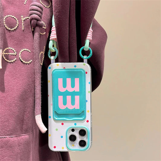 Cute 3D Blue Letter Wallet With Chain Phone Case Lovely Lanyard Card Cover