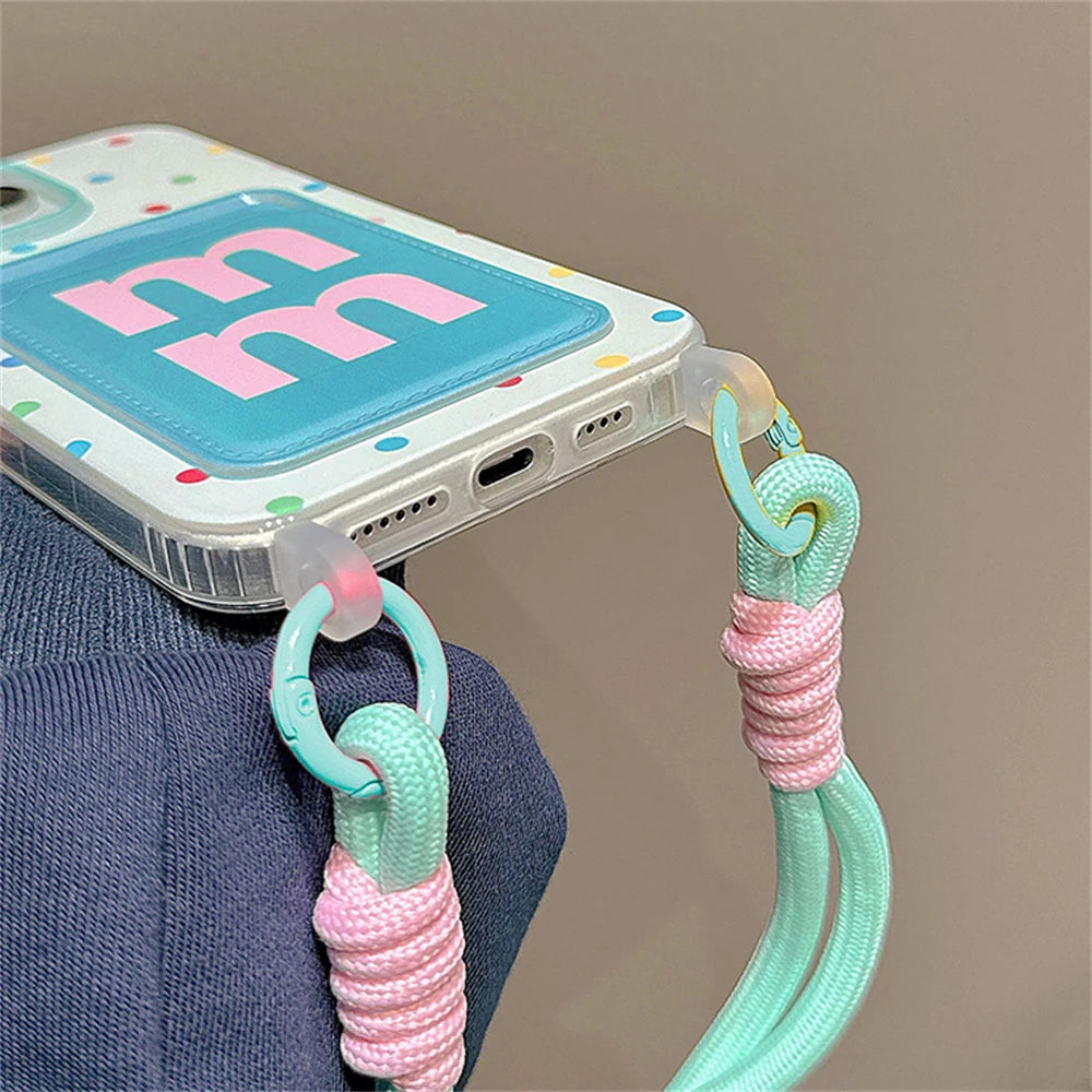 Cute 3D Blue Letter Wallet With Chain Phone Case Lovely Lanyard Card Cover