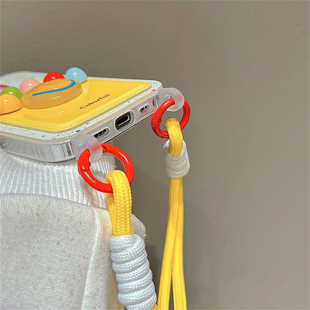 Cute 3D Colorful Happy Ball Wallet With Chain Phone Case Card Lanyard Cover