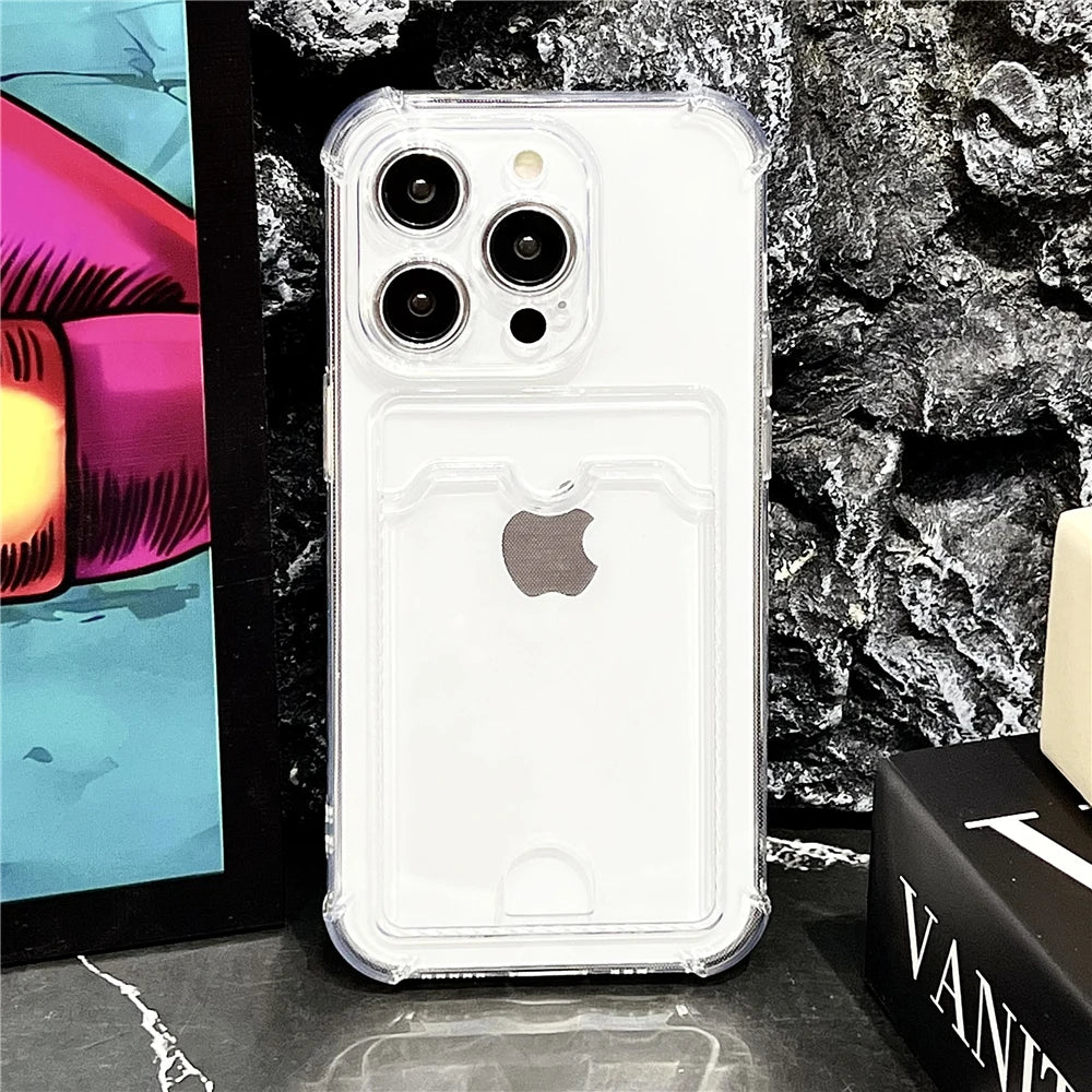 Shockproof Card Holder Transparent Phone Case Clear Silicone Protection Cover