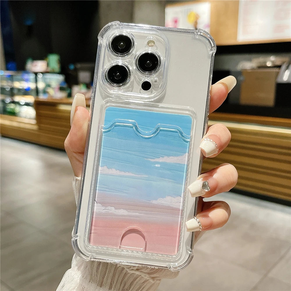 Shockproof Card Holder Transparent Phone Case Clear Silicone Protection Cover