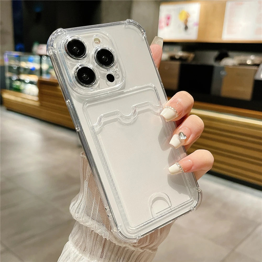 Shockproof Card Holder Transparent Phone Case Clear Silicone Protection Cover