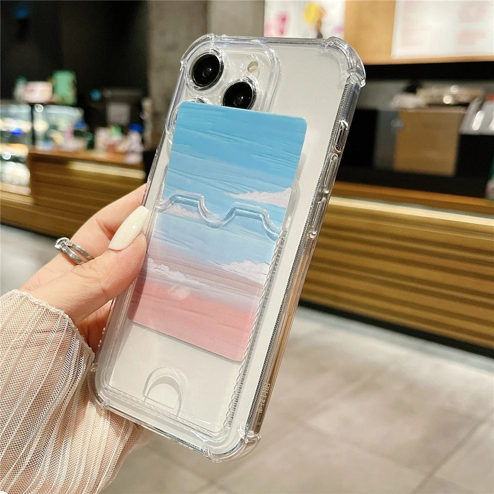 Shockproof Card Holder Transparent Phone Case Clear Silicone Protection Cover