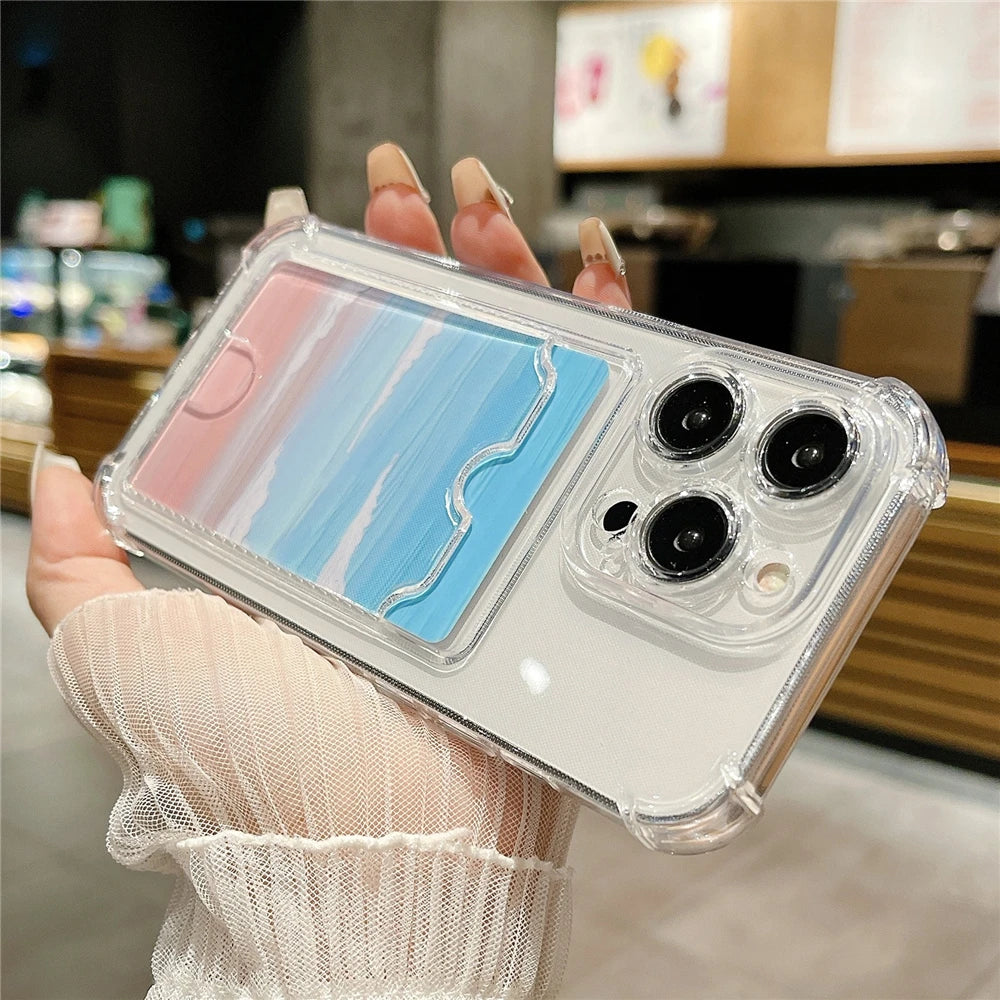 Shockproof Card Holder Transparent Phone Case Clear Silicone Protection Cover