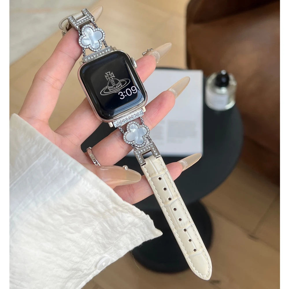 Slim Pink Pattern Leather Band Wrist Strap