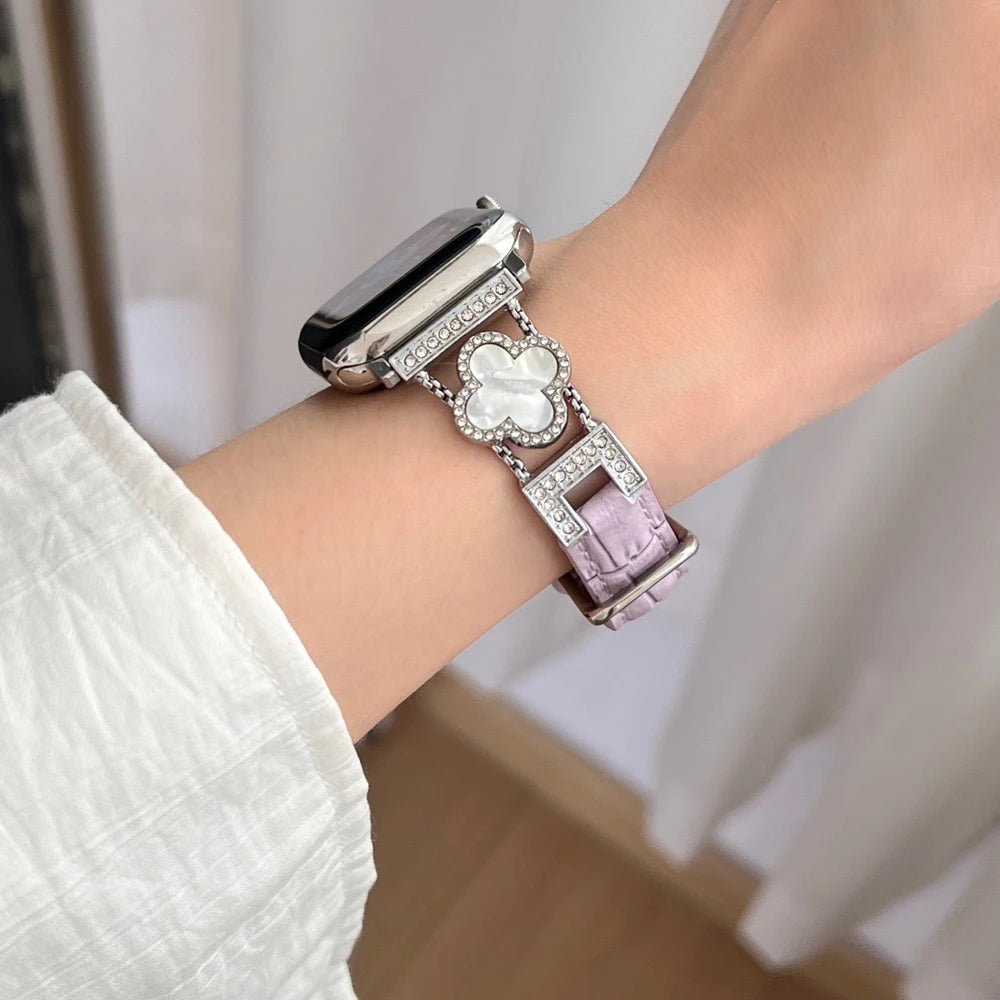 Slim Pink Pattern Leather Band Wrist Strap