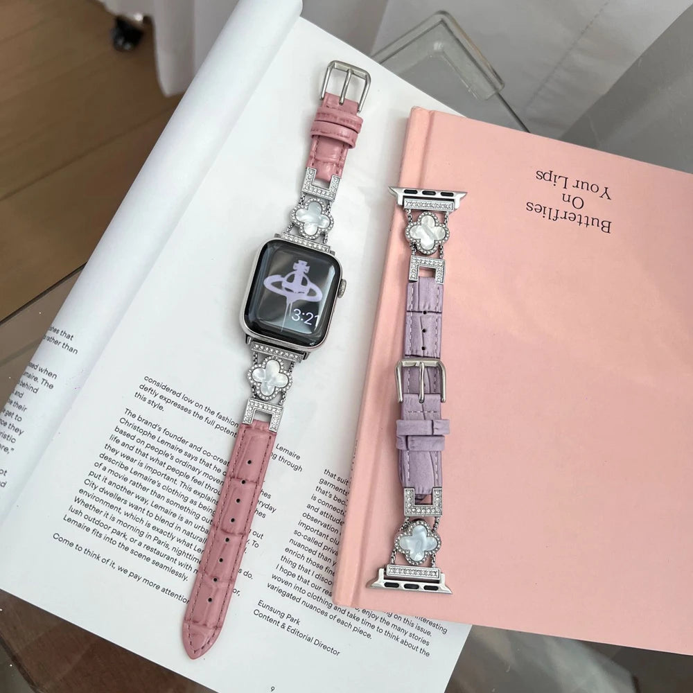 Slim Pink Pattern Leather Band Wrist Strap