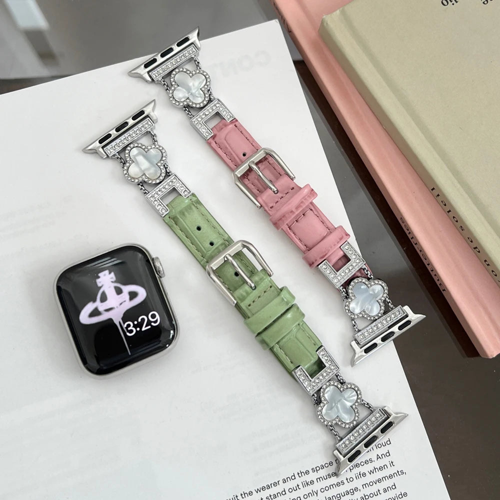 Slim Pink Pattern Leather Band Wrist Strap