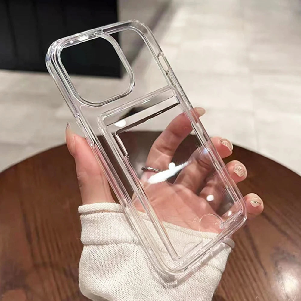 Transparent Hard Acrylic Card Holder Phone Cases Shockproof With Bumper Back Cover