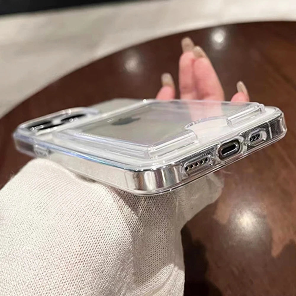 Transparent Hard Acrylic Card Holder Phone Cases Shockproof With Bumper Back Cover