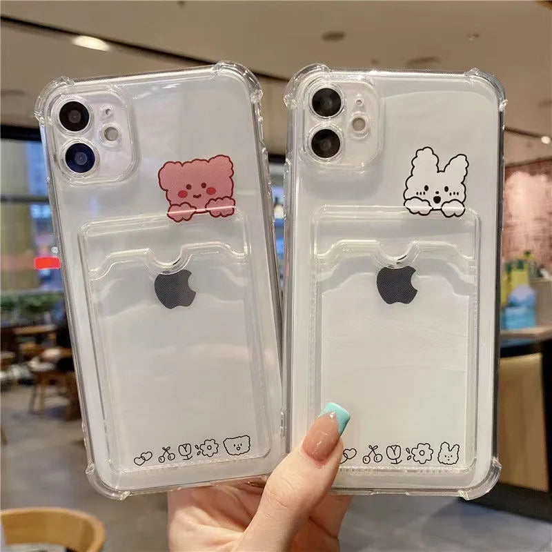Photo Couples Card Sets Bear Rabbit  Phone Case Shockproof Back Cover