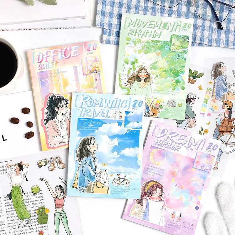 Everyday Girl Sticker Book Set – 4 Aesthetic Themes, 20 Sheets Each