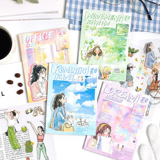 Everyday Girl Sticker Book Set – 4 Aesthetic Themes, 20 Sheets Each